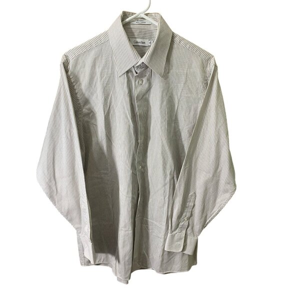 Calvin Klein Mens Dress Shirt Large 15 Neck Striped Button Up Long Sleeve Casual - Picture 1 of 4